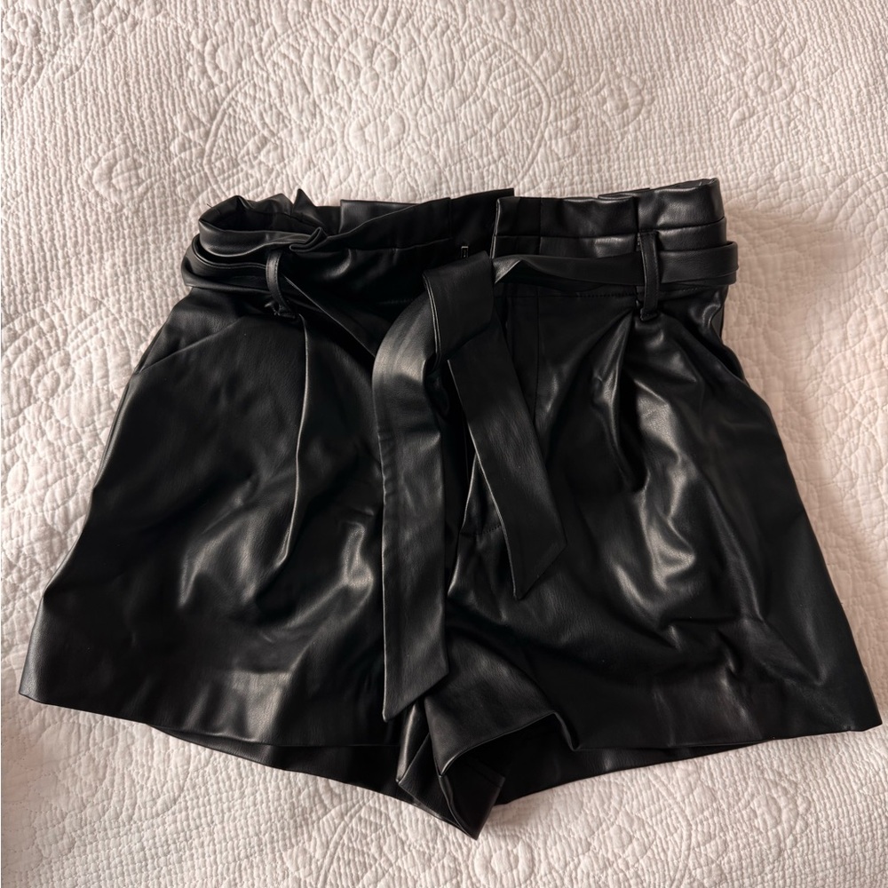 Zara High Waist Black Faux Leather Shorts